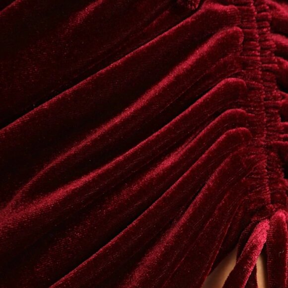 Lulus Flirty And Festive Burgundy Velvet Ruched Midi Skirt Red - Size S - Picture 3 of 4